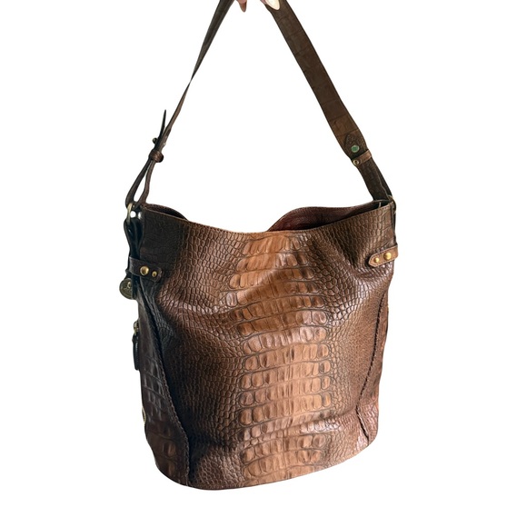Brahmin Handbags - Vintage Brahmin Croc-Embossed Leather Shoulder Bag Hobo Tote Brown